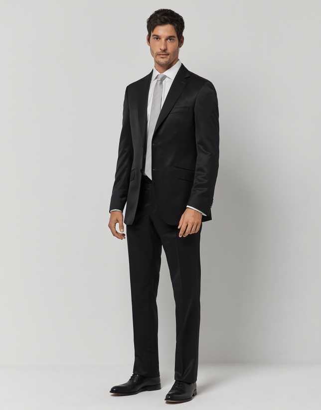 Black fake plain regular fit half canvas suit