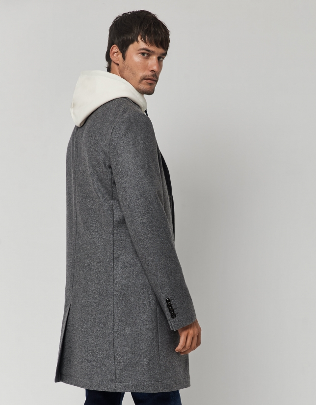 Melange grey wool coat with lapel collar