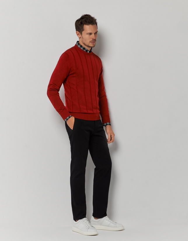 Red wide ribbed sweater