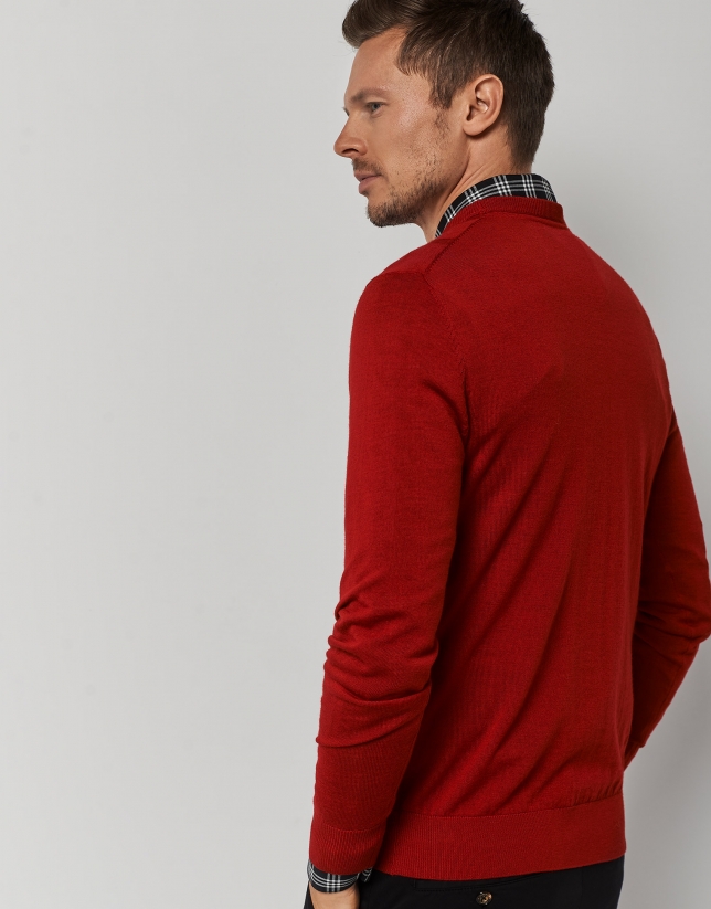Red wide ribbed sweater