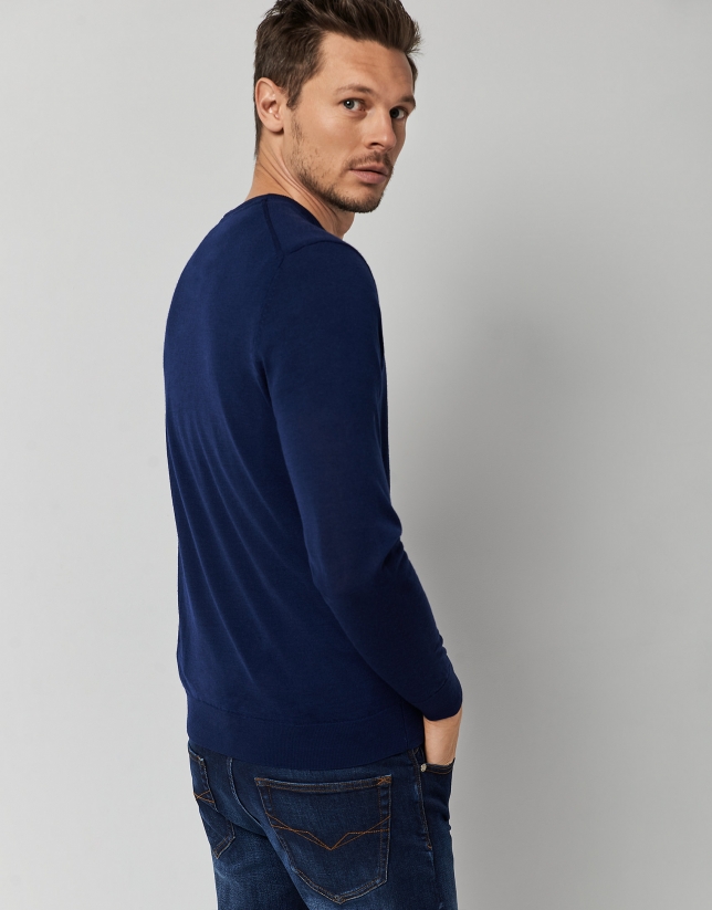 Klein blue wool sweater with V-neck 