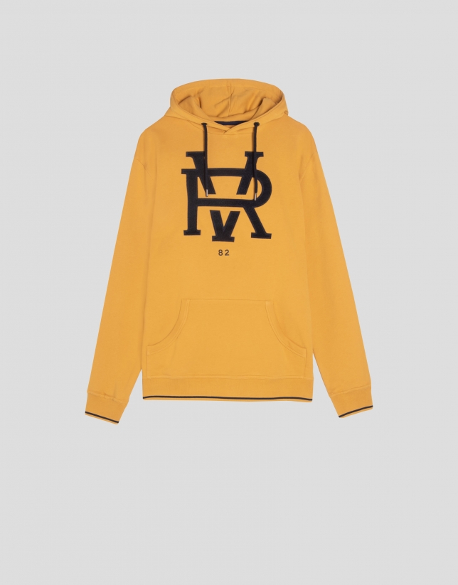 Yellow felt sweatshirt with navy blue fuzzy RV logo 