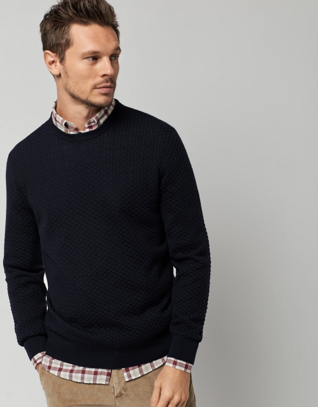 Navy blue structured wool sweater