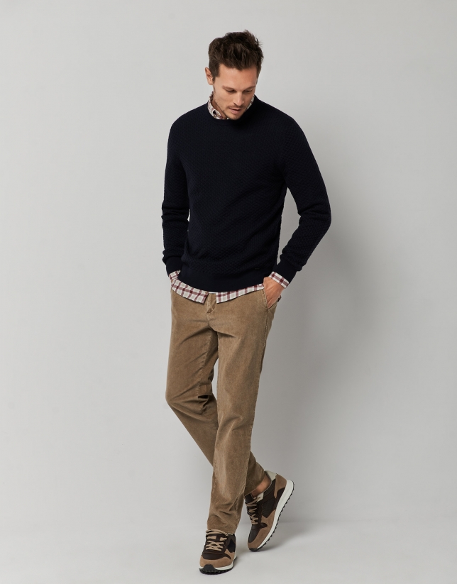 Navy blue structured wool sweater