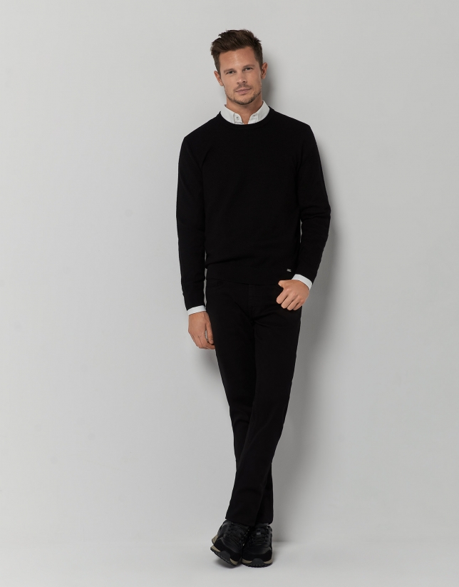 Black structured wool sweater