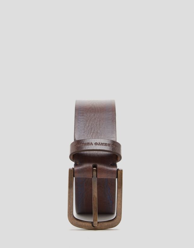 Cinturón piel efecto rústico color marrón