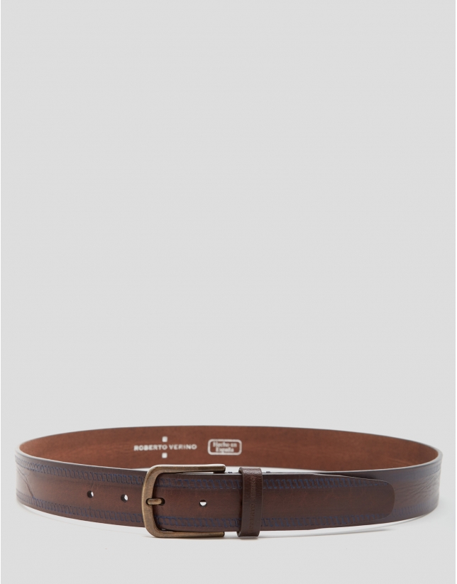 Brown rustic effect leather belt