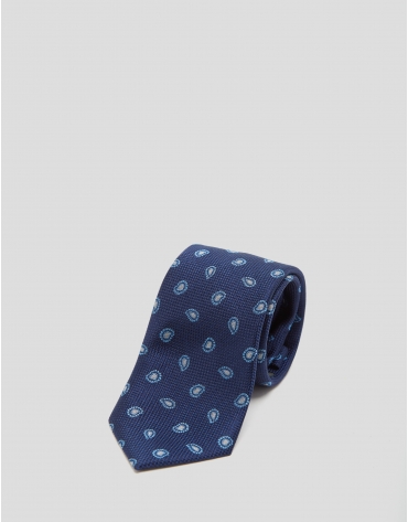 Navy blue silk tie with blue paisley jacquard