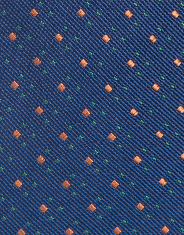 Corbata seda azul jacquard geométrico naranja/verde