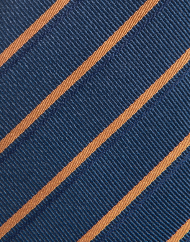 Navy blue silk tie with yellow striped jacquard