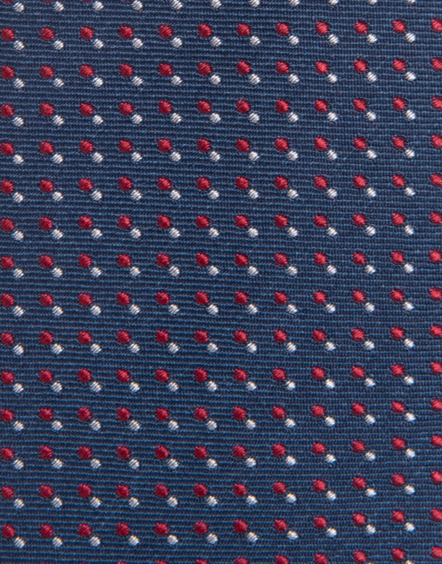 Corbata seda azul jacquard geométrico gris/rojo