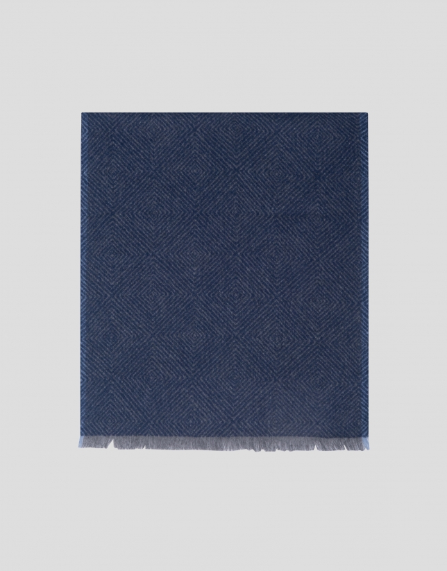 Blue wool scarf with geometric print