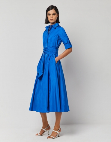 Klein blue taffeta shirt dress