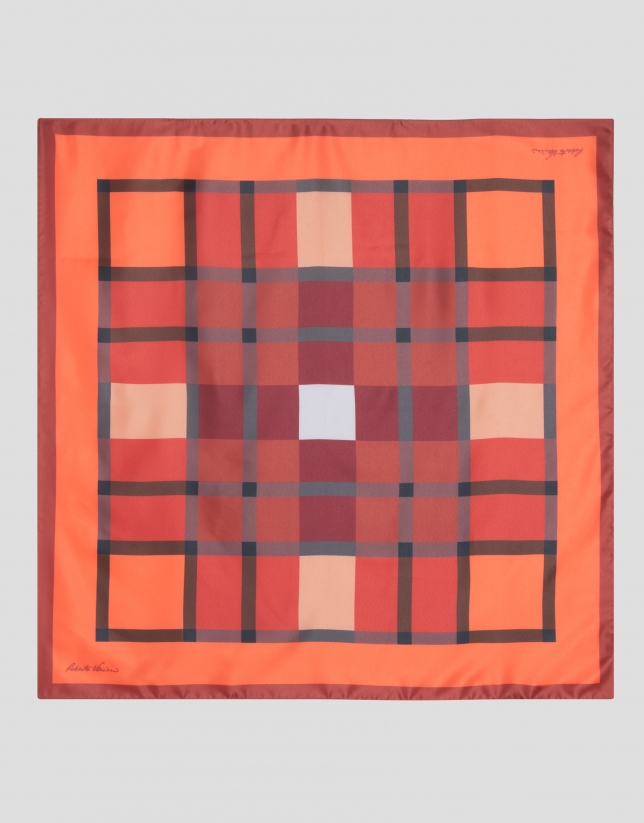 Orange and brick red checked scarf 