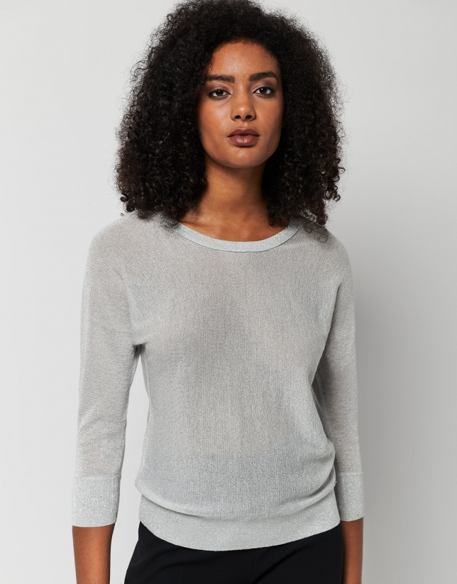 Silver lurex sweater with slit in back