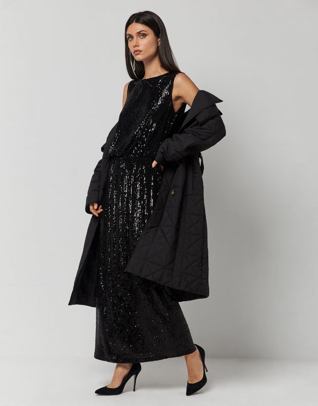 Black sequin sleeveless long dress