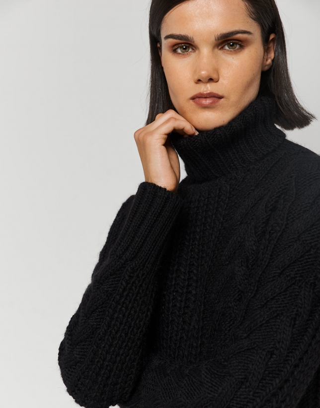 Black thick knit sweater dress