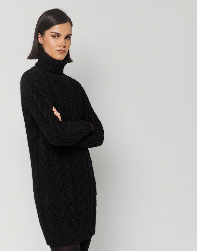 Black thick knit sweater dress