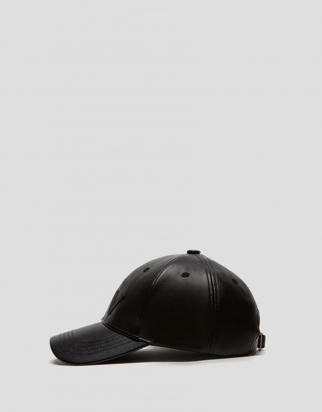 Black faux leather baseball cap with RV logo