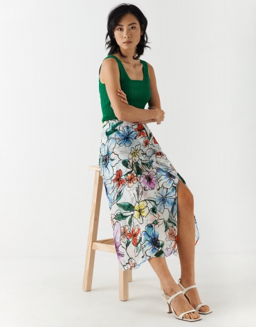 Midi skirt with layers of printed cheesecloth