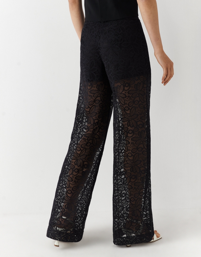Black wide pants with lace