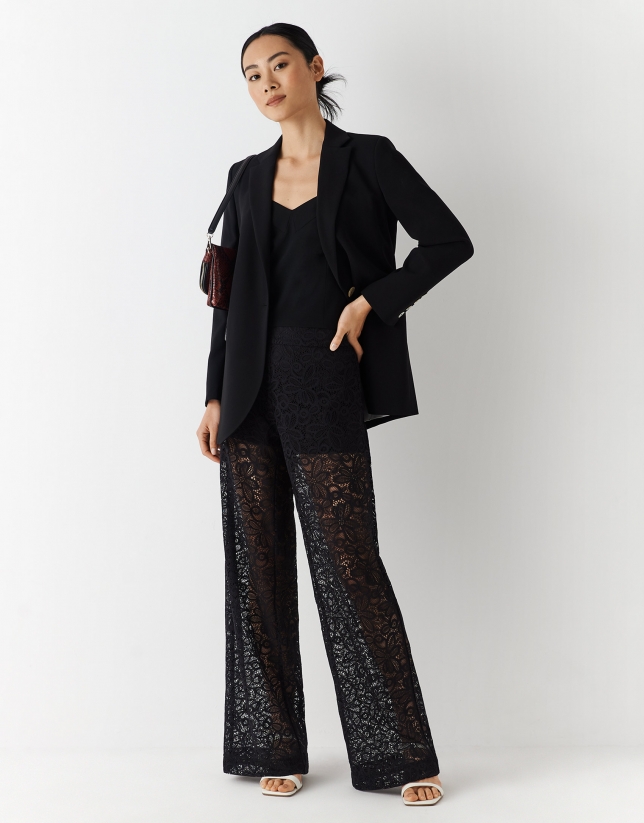 Black wide pants with lace