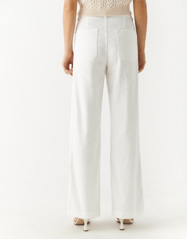 White denim wide pants with 4 pockets