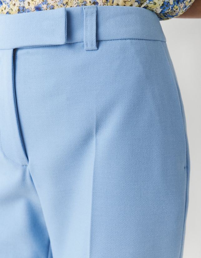 Sky blue straight tailored crepe pants 