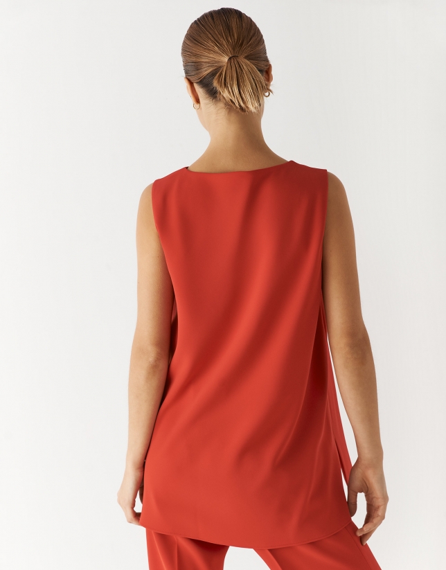 Red crepe top with flare cut and square armholes