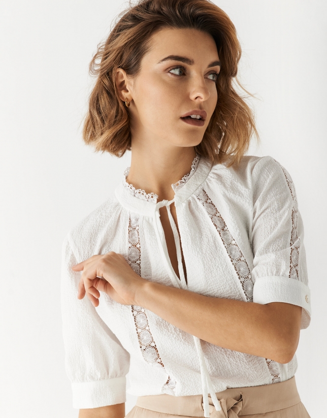 White cotton cheese cloth blouse with lace