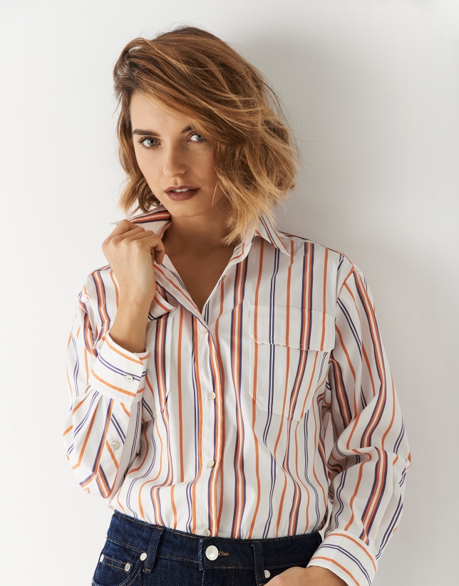 Camisa a rayas y naranja - Mujer | Roberto Verino