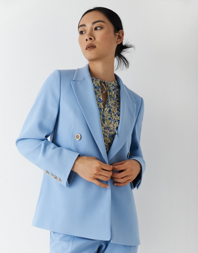 Light blue crepe double-breasted blazer