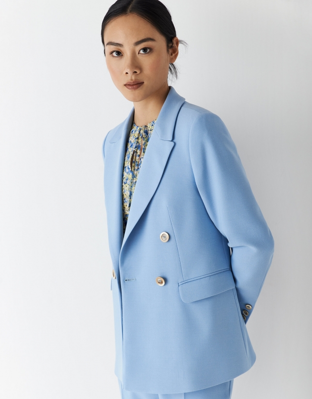 Light blue crepe double-breasted blazer