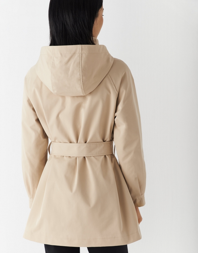 Cream trench coat with hood