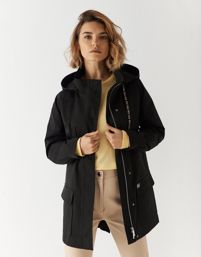 Black trench coat with hood