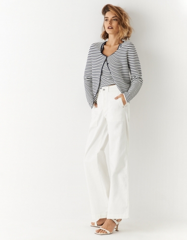 Navy blue cardigan with thin stripes