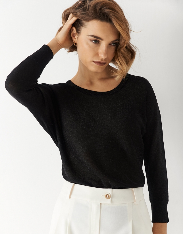 Black lurex sweater with slit in back