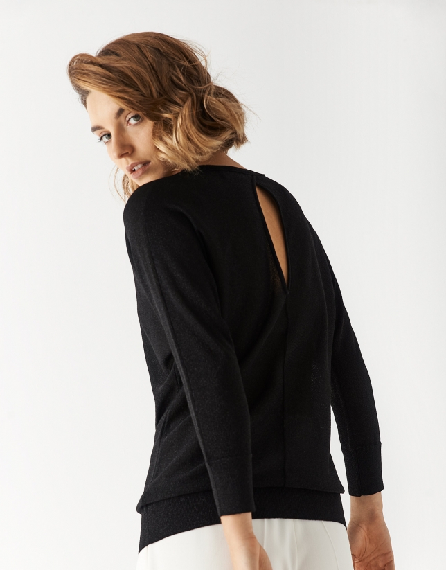 Black lurex sweater with slit in back