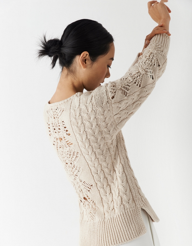 Beige knit openwork sweater 