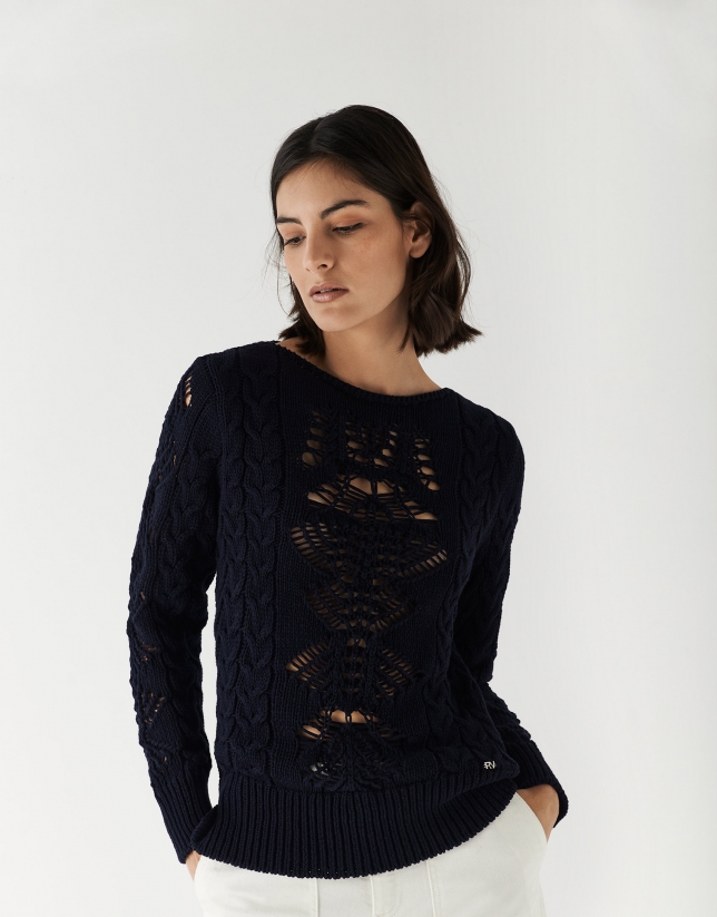 Blue knit openwork sweater 