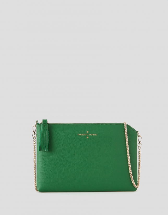 Green Lisa Saffiano clutch bag