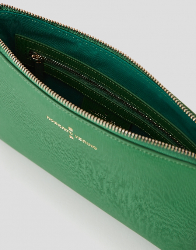 Green Lisa Saffiano clutch bag