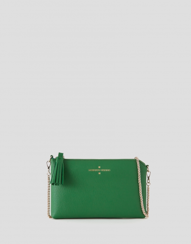 Green saffiano leather Lisa Nano clutch bag