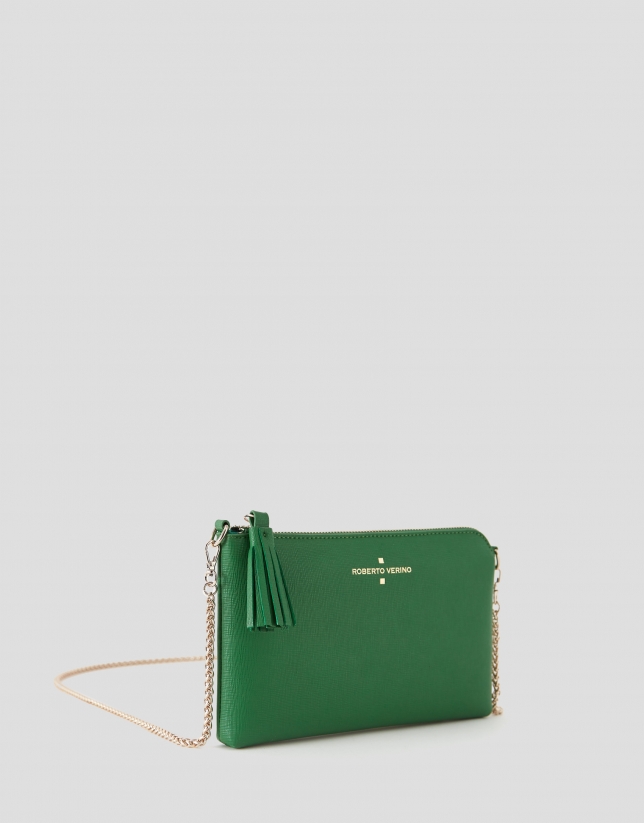 Green saffiano leather Lisa Nano clutch bag