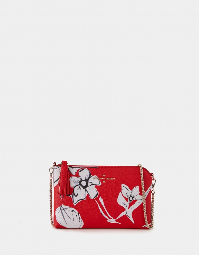 Red saffiano leather Lisa Nano clutch bag with multicolor floral print
