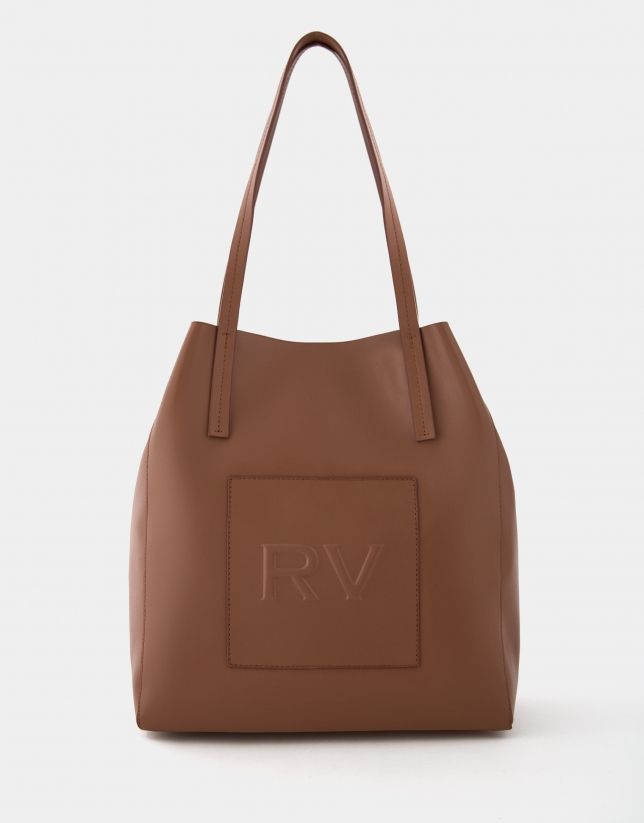 Tan leather Megan Midi shopping bag