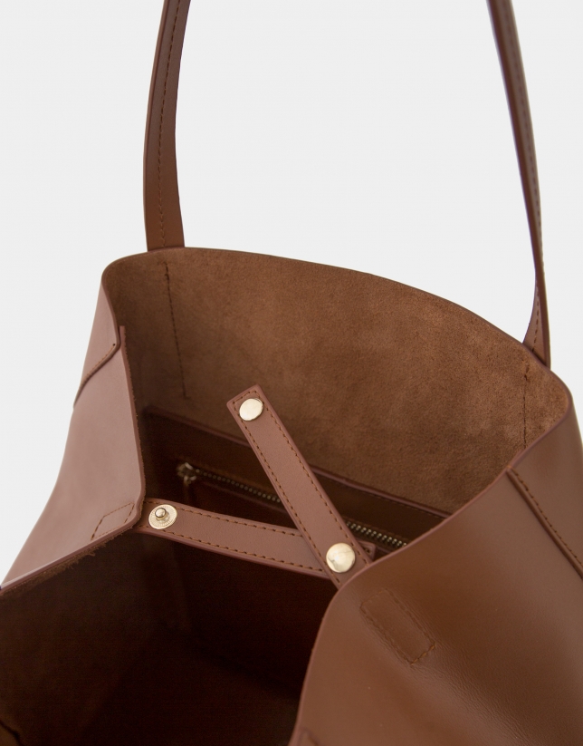 Tan leather Megan Midi shopping bag