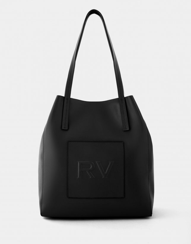 Black leather Megan Midi shopping bag