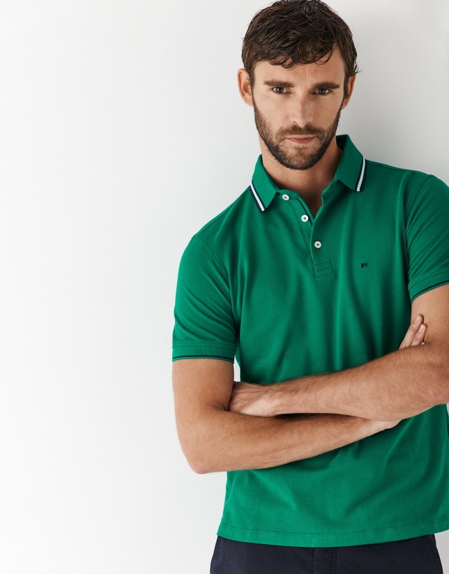Green pique cotton polo shirt