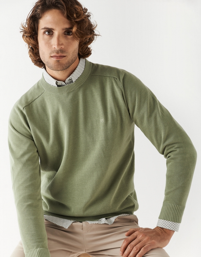 Light kakhi green high twist cotton sweater